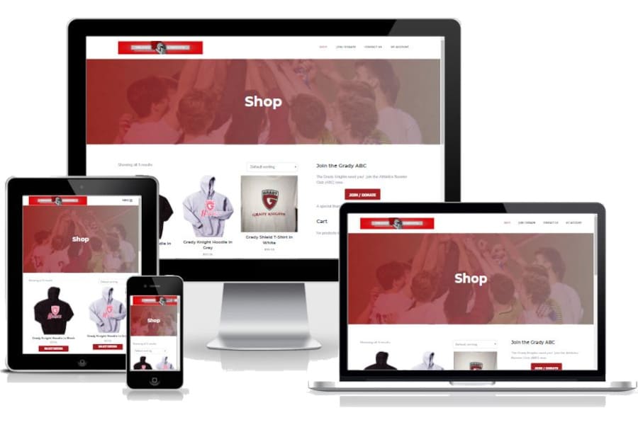 Grady High School Booster store responsive home page screenshot